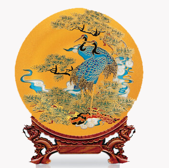 耕玉松鹤延年盘摆件