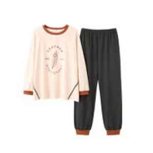 南极人情侣睡衣100%纯棉家居服米白色羽毛女款