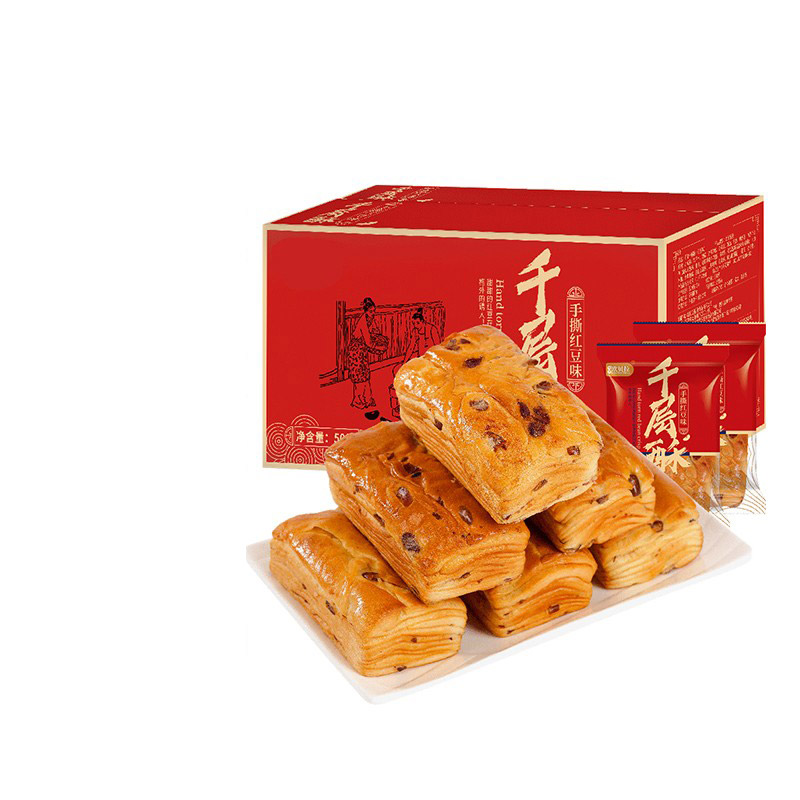 比比赞 红豆千层手撕面包1000g