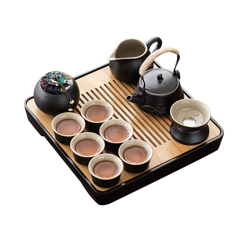 京东京造 黑陶提梁壶茶具12件套