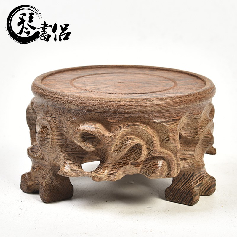 琴书侣 红木工艺品 鸡翅三足圆