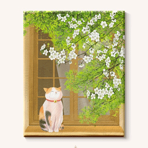 倍思家 窗台上的猫油画 50*40