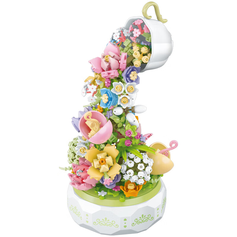 森宝积木 花颜茶语积木花音乐盒611050
