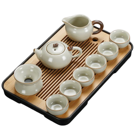 祥业 米黄汝窑功夫茶具套装
