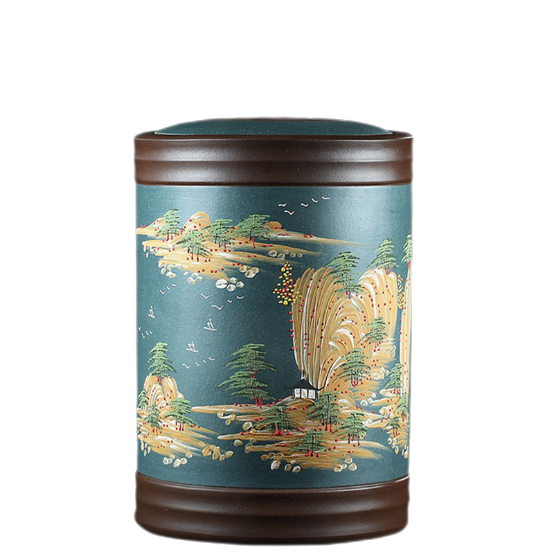 茗泥堂 紫砂茶叶罐 绿山水